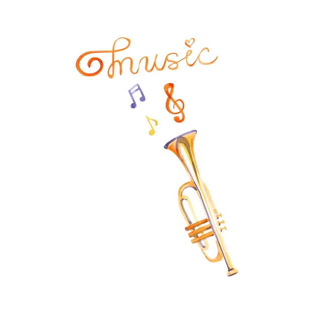Aquarelltrompete auf weißem Hintergrund Schönes klassisches Instrument