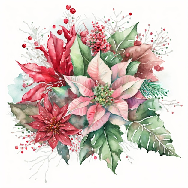 Aquarellweihnachtshintergrund mit Blumen