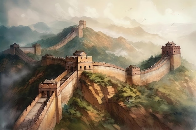 Aquarellzeichnung der Chinesischen Mauer