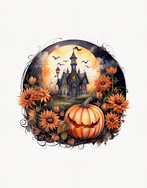 Aquarellzeichnung der Herbstkomposition, Halloween-Karte, weißer Hintergrund