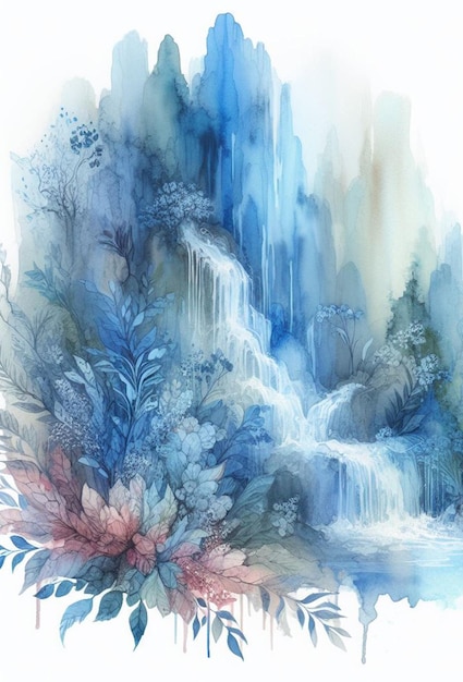 Aquarellzeichnung eines Wasserfalls in den Bergen Abstrakt Vintage-Hintergrund