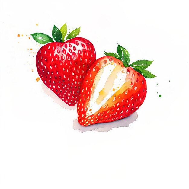 Aquarellzeichnung von reifen Erdbeeren auf weißem Hintergrund Generative AI
