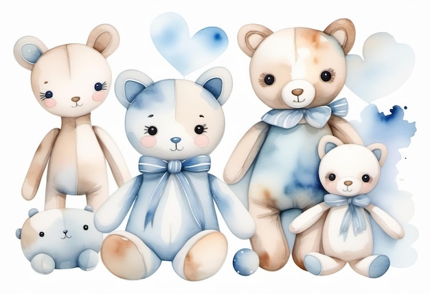 Aquarellzeichnung von Teddybären für Kinder, Illustrationsdruckvorlage auf weißem Hintergrund