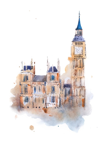 Aquarellzeichnung Westminster Palace in London Aquarellmalerei Houses of Parliament Big Ben