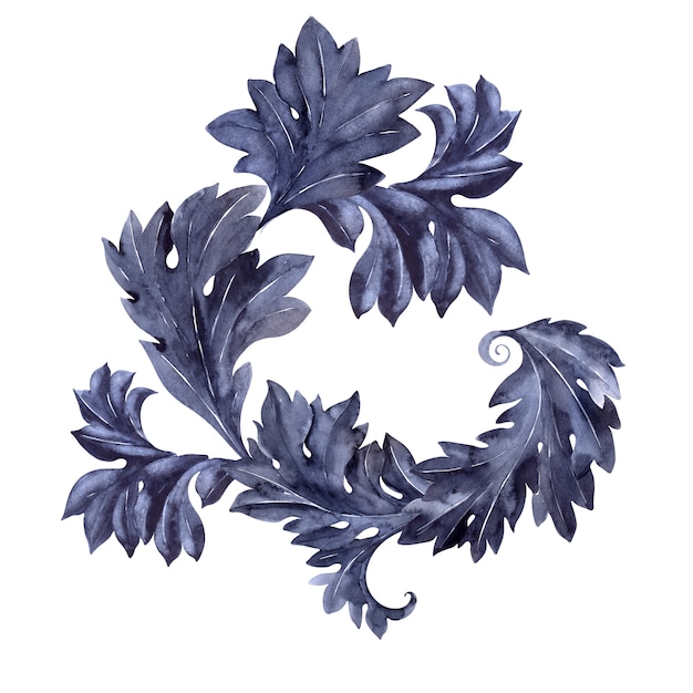 Aquarellzusammensetzung mit einer stilisierten Akanthuspflanze. Blätter, Zweige und Blüten
