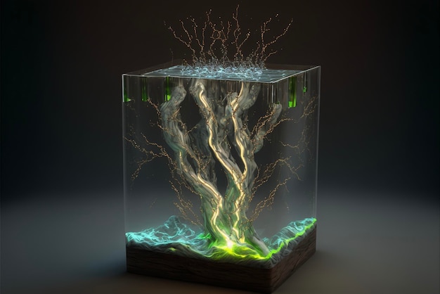 Aquário de vidro com uma árvore dentro