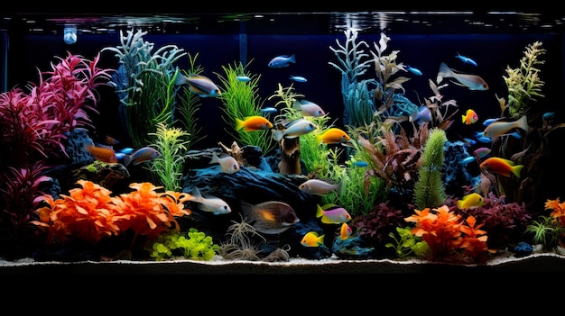 Aquarium mit Klarwasserfischen verschiedener Art