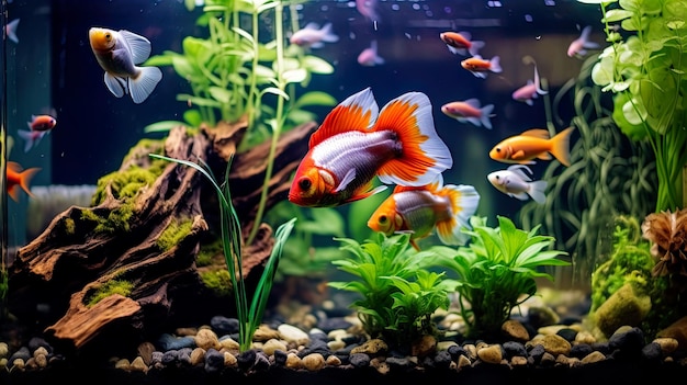 Aquarium mit Klarwasserfischen verschiedener Art