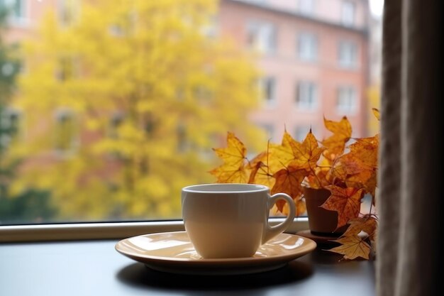 Foto aquecendo bebidas de outono no conceito hygge de clima frio e chuvoso