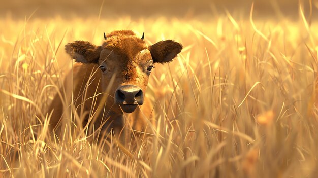 Foto aqui está uma descrição que poderia ser usada para esta imagem uma bela vaca de pé em um campo de grama alta