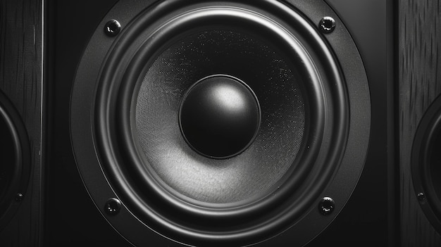 Aqui está uma imagem frontal em preto e branco de um alto-falante de alta frequência