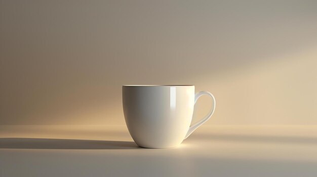 Aquí hay una representación simple y limpia de una taza de café blanca sobre un fondo beige