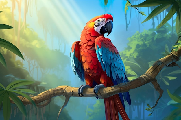 Ara-Papageienwelt-Wildtierillustration, Flora und Fauna generative KI