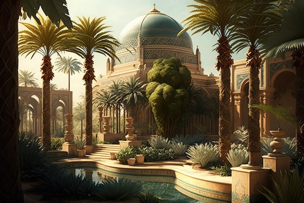 Arab Palace Grand Hamam Hotel Lujosos interiores orientales Resumen Generativo AI Ilustración