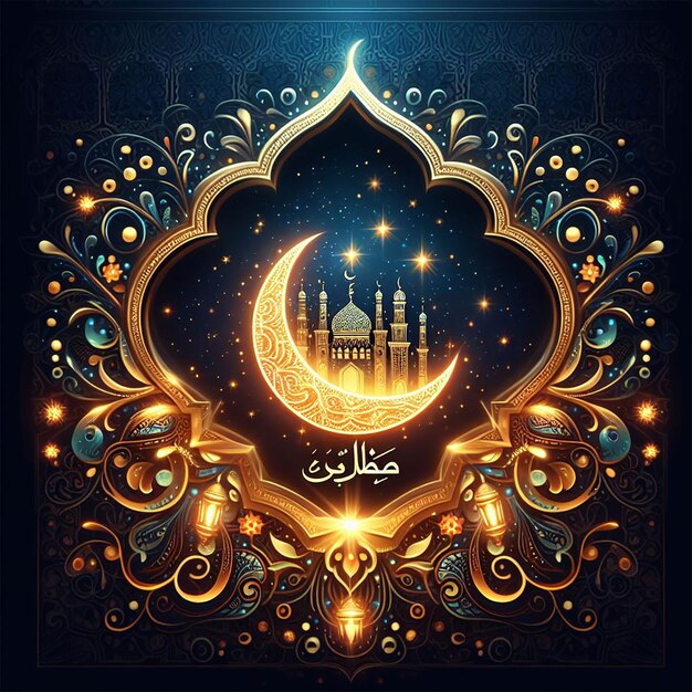 Foto Árabe ramadan kareem temporada de ayuno hermoso diseño de tarjeta brillante jpg