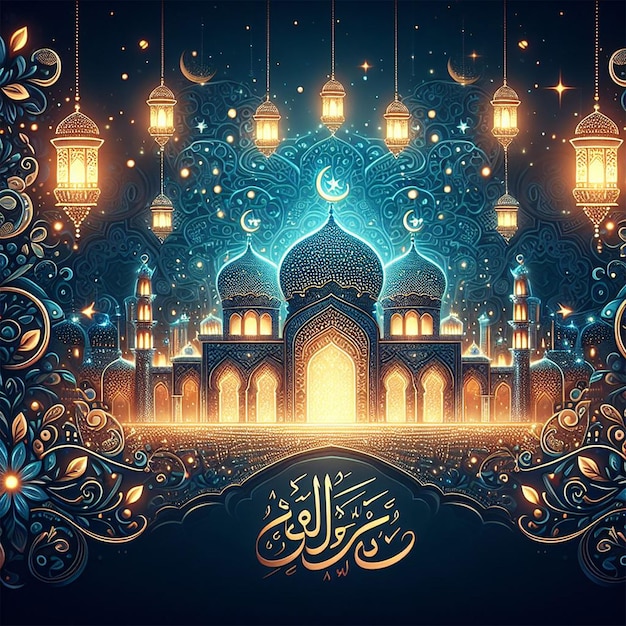 Foto Árabe ramadan kareem temporada de ayuno hermoso diseño de tarjeta brillante jpg