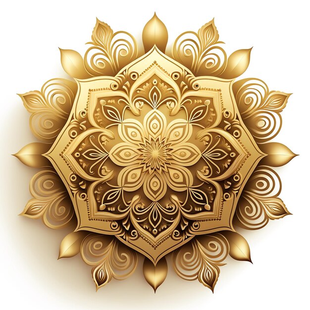 Foto arabesque dourado com pequenas flores pintura de aquarela 3d mandala