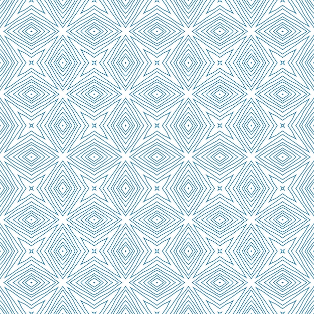 Arabesque handgezeichnetes Muster. Blauer symmetrischer Kaleidoskophintergrund. Textilfertiger fantastischer Druck, Badebekleidungsstoff, Tapete, Verpackung. Handgezeichnetes Design der orientalischen Arabeske.
