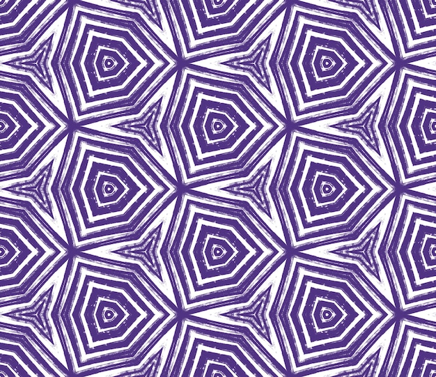 Arabesque handgezeichnetes Muster. Lila symmetrischer Kaleidoskophintergrund. Handgezeichnetes Design der orientalischen Arabeske. Textilfertiger schöner Druck, Bademodenstoff, Tapete, Verpackung.