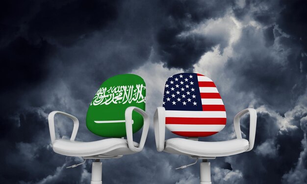 Arabia Saudita y Estados Unidos presidentes de negocios Concepto de relación internacional Representación 3D