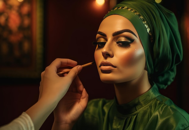 Arabische Frau, die Make-up aufträgt