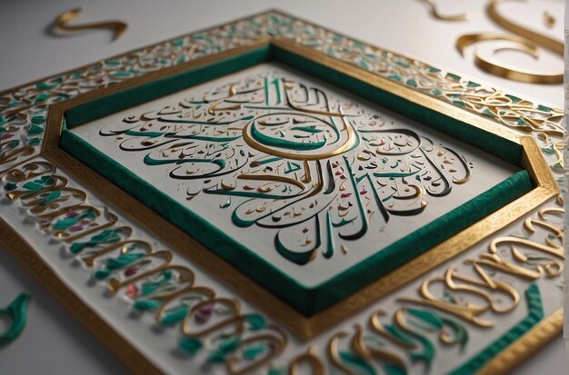 Arabische Kalligraphie eines Verses aus dem Koran auf einer weißen Oberfläche