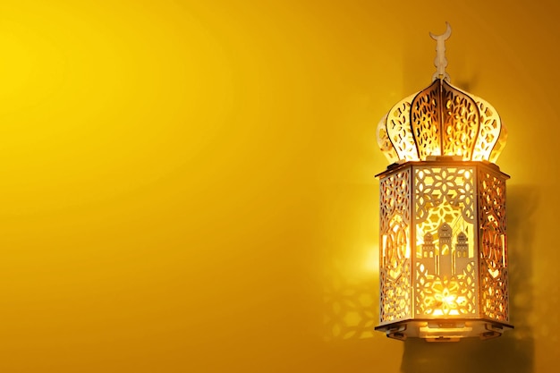 Arabische Laterne auf gelbem Hintergrund leuchtend