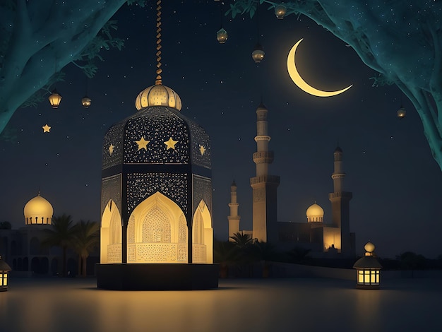 Arabische Laterne der Ramadan-Feier, schwarze Tapete, AI-Generation