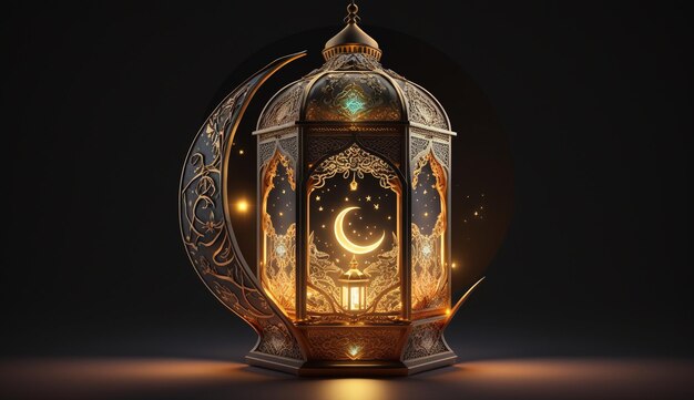 Arabische Laterne und Ramadan-Halbmond Generative KI