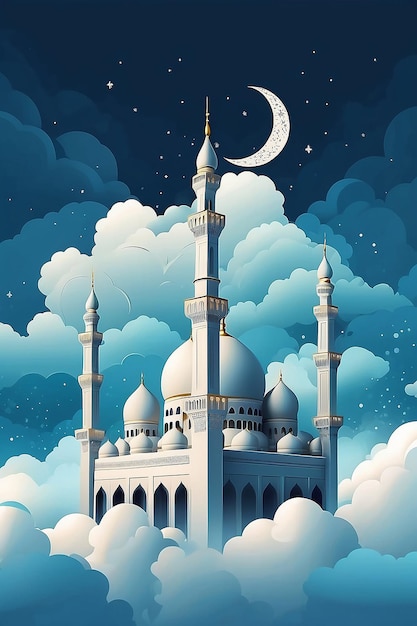 Arabische Moschee in den Wolken Ramadan Kareem Hintergrund Banner islamischer Feiertag generativ ai