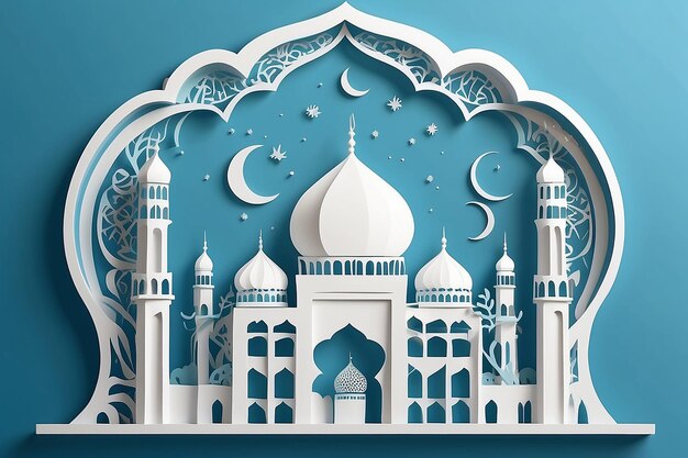 Foto arabisches kalligraphie-design für den ramadan kareem weißes moscheelement hellblaue wörter