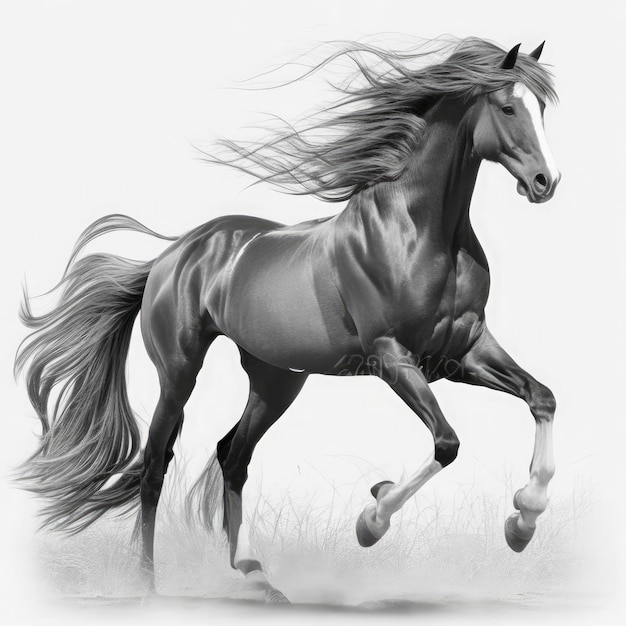Arabisches Pferd, langes Haar, schwarz und weiß
