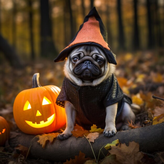 Foto arafe disfrazado de bruja con una calabaza generativa ai