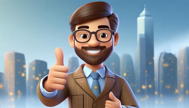 Arafed 3D-Mann mit Bart und Brille, der einen Daumen nach oben zeigt