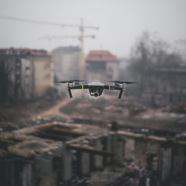 Foto arafed-ansicht einer drohne, die über einer baustelle fliegt