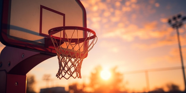 Arafed-Ansicht eines Basketballkorbs mit einem Ball im Netz, generative KI