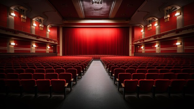 Arafed-Ansicht eines Theaters mit roten Sitzen und einem roten Vorhang