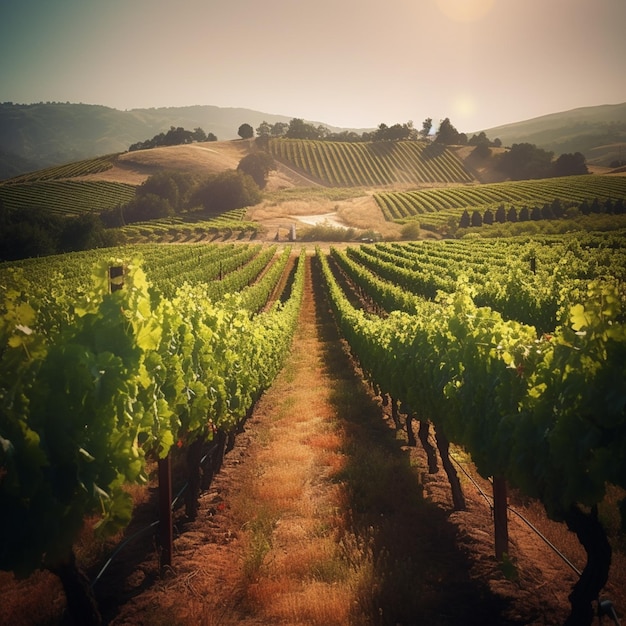 Arafed-Ansicht eines Weinbergs mit Reihen generativer Traubenpflanzen