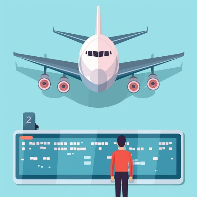 Foto arafed avión y un hombre de pie frente a una computadora ai generative