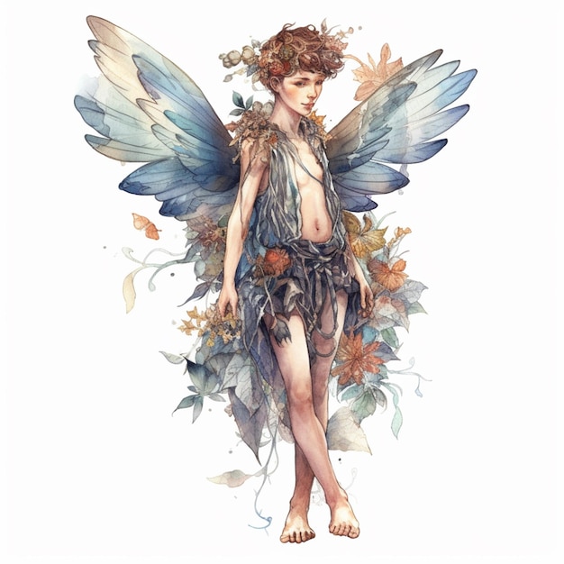 Arafed Bild einer Frau mit einer Blumenkrone und Flügeln generative ai