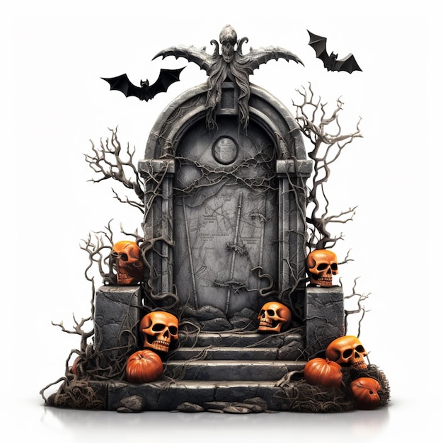 Arafed Bild einer Halloween-Szene mit einer Tür und Kürbisse generative ai