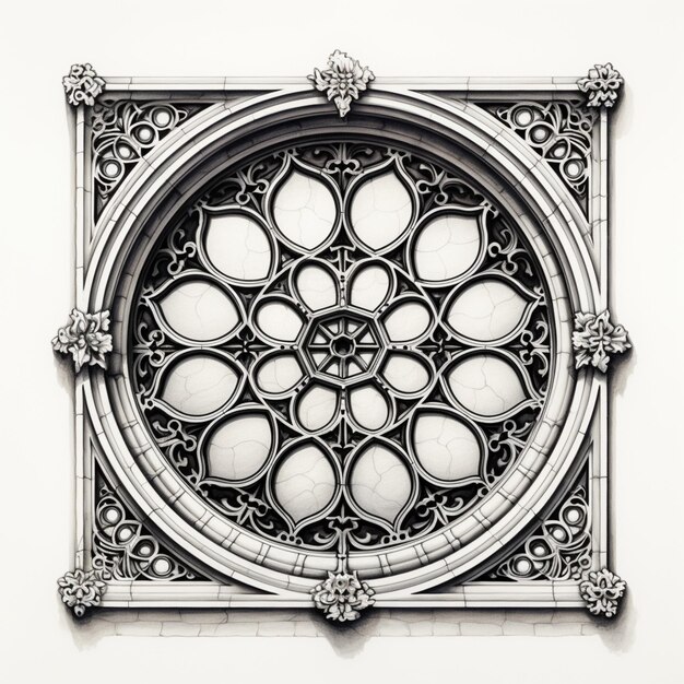 Arafed-Bild eines gotischen Fensters mit einer Uhr generativ ai