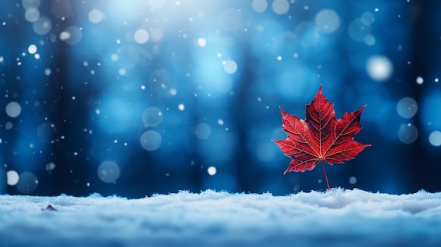 Arafed-Blatt auf schneebedecktem Boden mit blauem Hintergrund, generativer KI