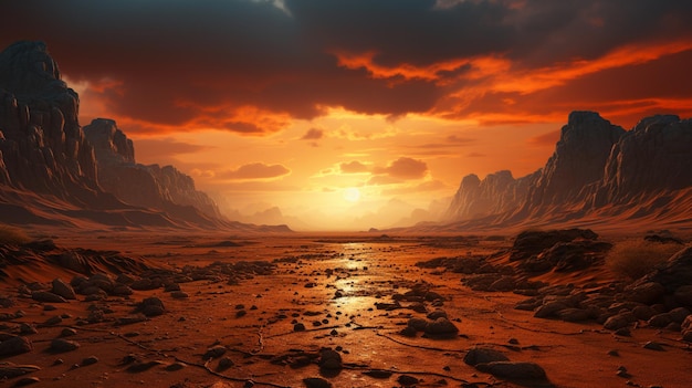 Arafed Blick auf eine Wüste mit einem Fluss, der durch sie fließt generative ai