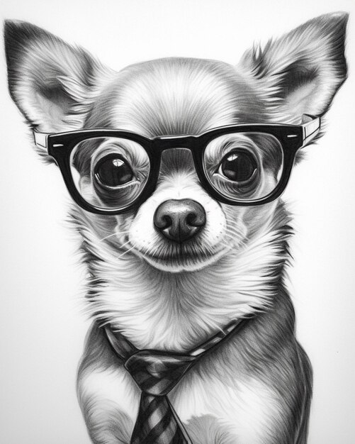 Arafed dibujo de un perro con gafas y corbata ai generativo