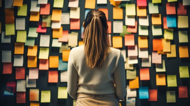 Foto arafed-frau steht vor einer wand aus post-it-notizen zur generativen ki