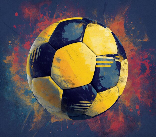 Foto arafed-fußball mit einem gelben und blauen streifen darauf generative ki