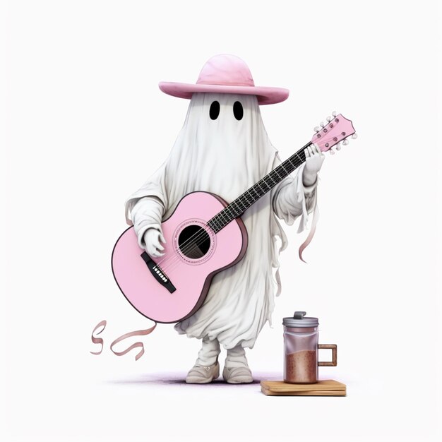 Foto arafed geist mit einer rosa gitarre und einem rosa hut generative ai