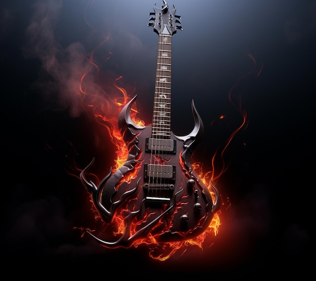 Arafed Gitarre mit Flammen und Rauch fliegen um es generative ai