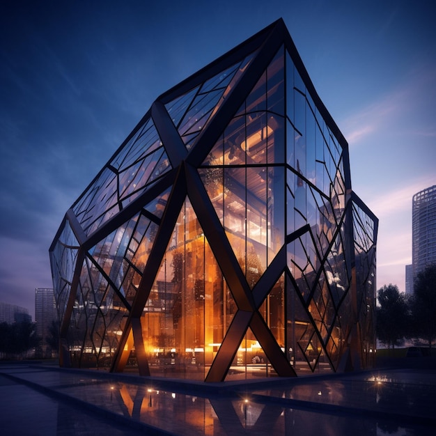 Arafed-Glasgebäude mit einer Reflexion eines Gebäudes in der Wassergeneration ai